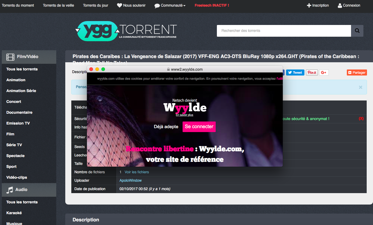 De la publicité sur YggTorrent