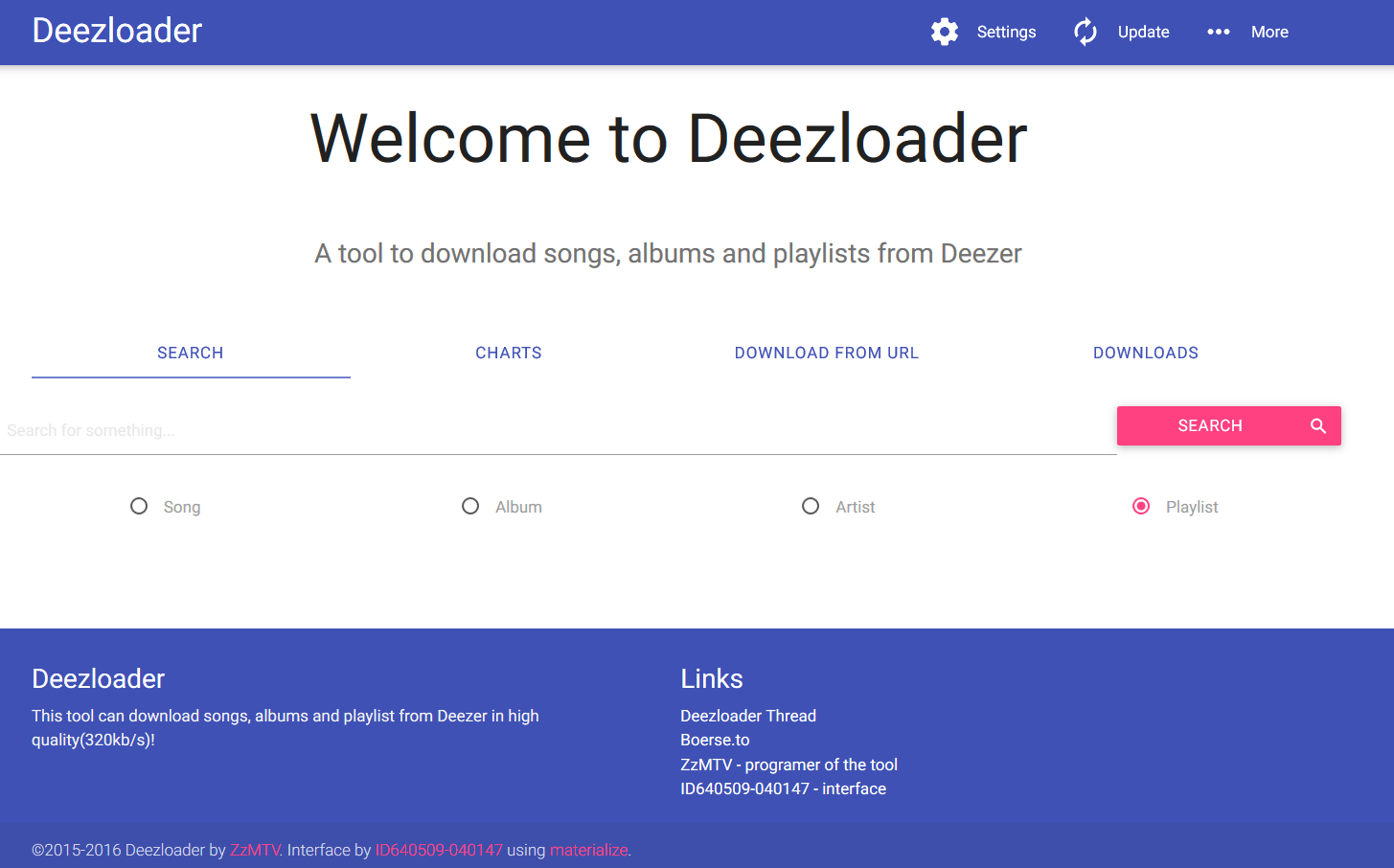 Page d'accueil de DeezLoader