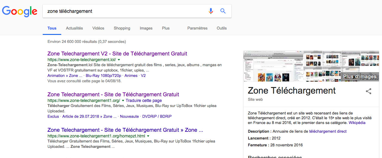 Zone-Téléchargement résultats google