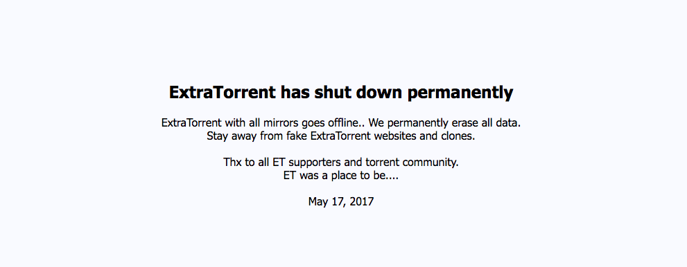 Message de fermeture d'ExtraTorrent