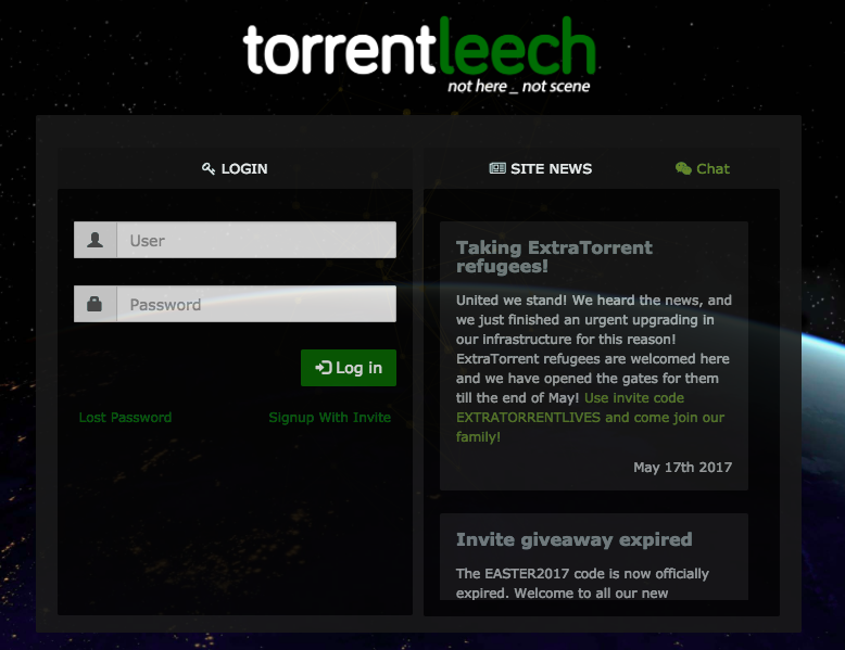 Page d'accueil TorrentLeech