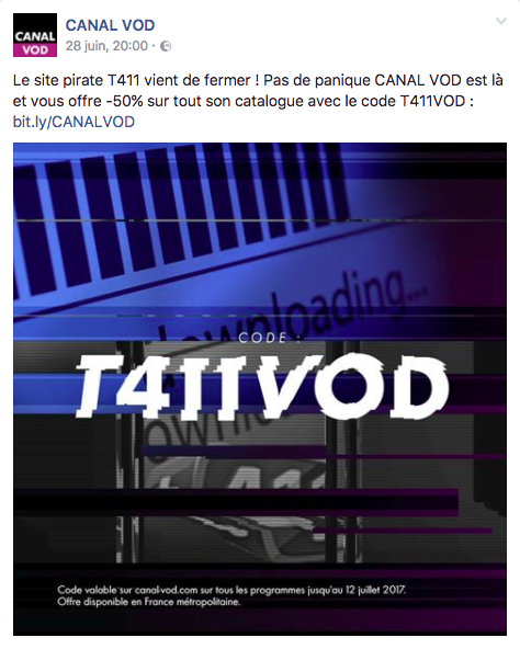 Canal VOD offre un code promo pour les anciens de T411