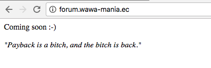 Message sur la page d'accueil de Wawa-Mania