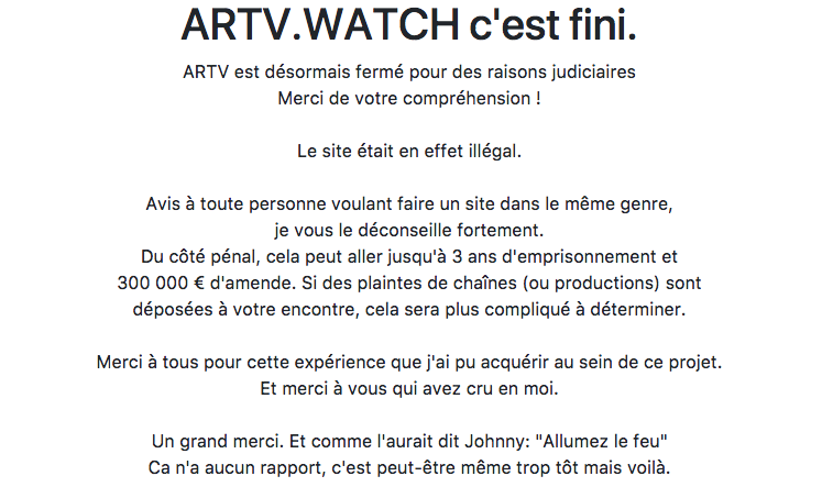 Page d'accueil de ARTV.Watch